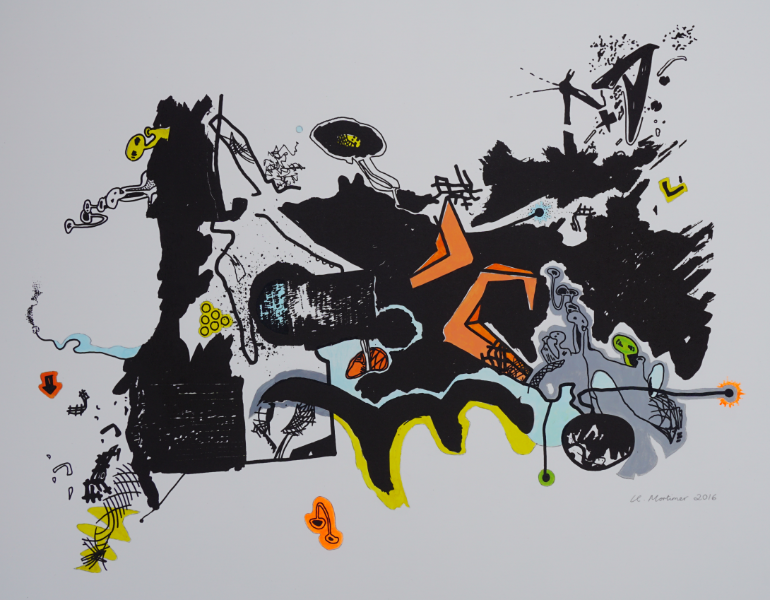 Underworld - Art work in one off screen print and acrylic on paper by Kirsten Mortimer